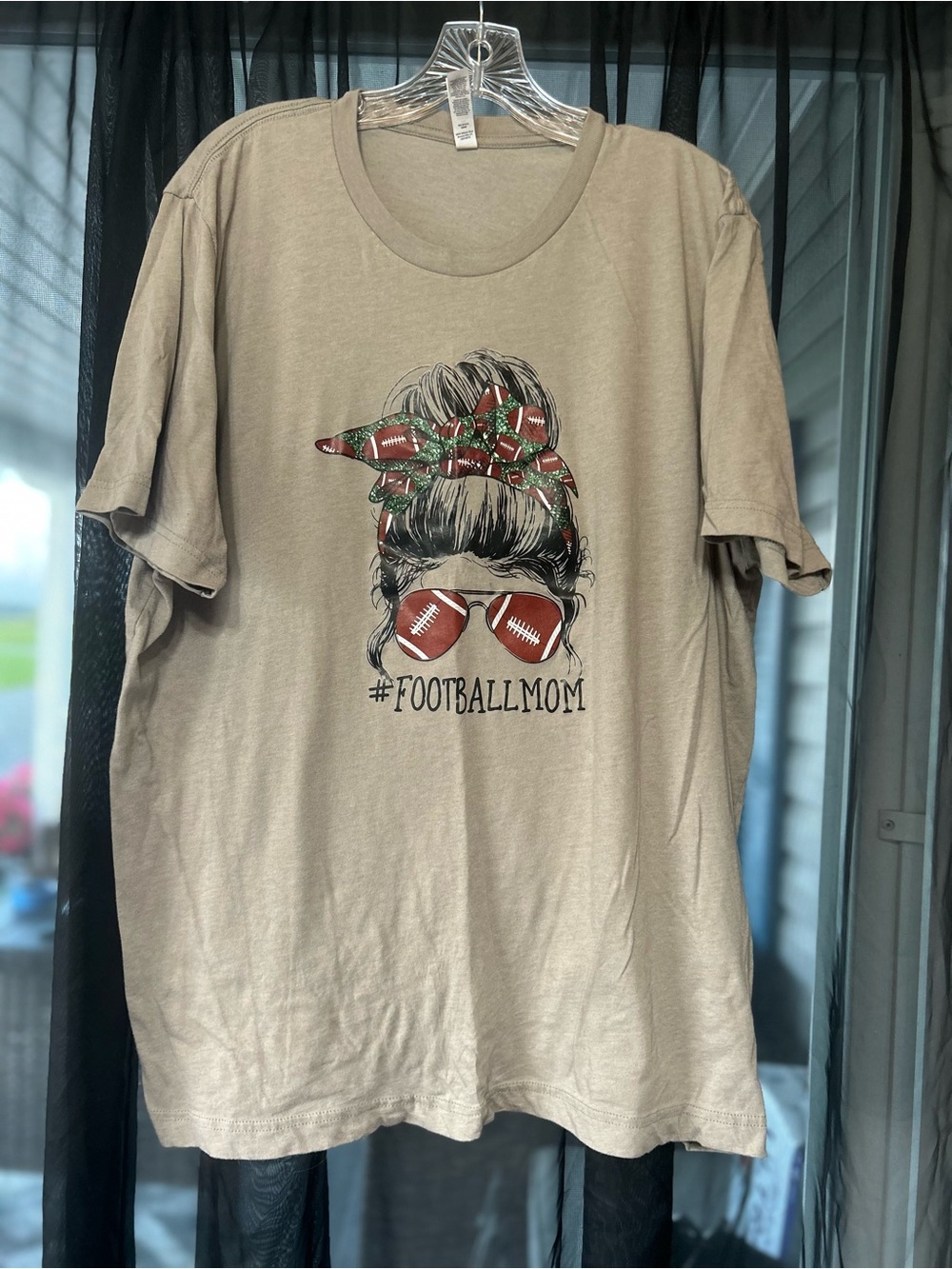 Bella Canvas Tan #FootballMom Tee with Football Sunglasses Graphic